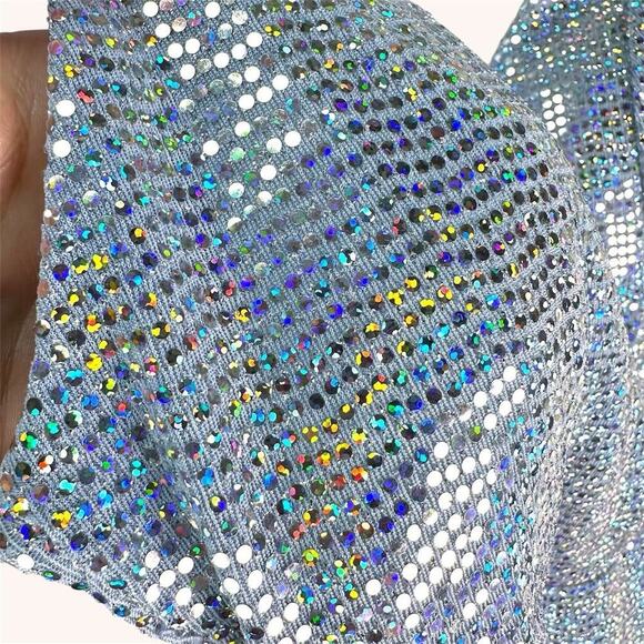 SPEECHLESS Shimmer Blue‎ Silver Sequin Prom Homco Dress Beaded Fringe Medium NWT - Picture 10 of 11